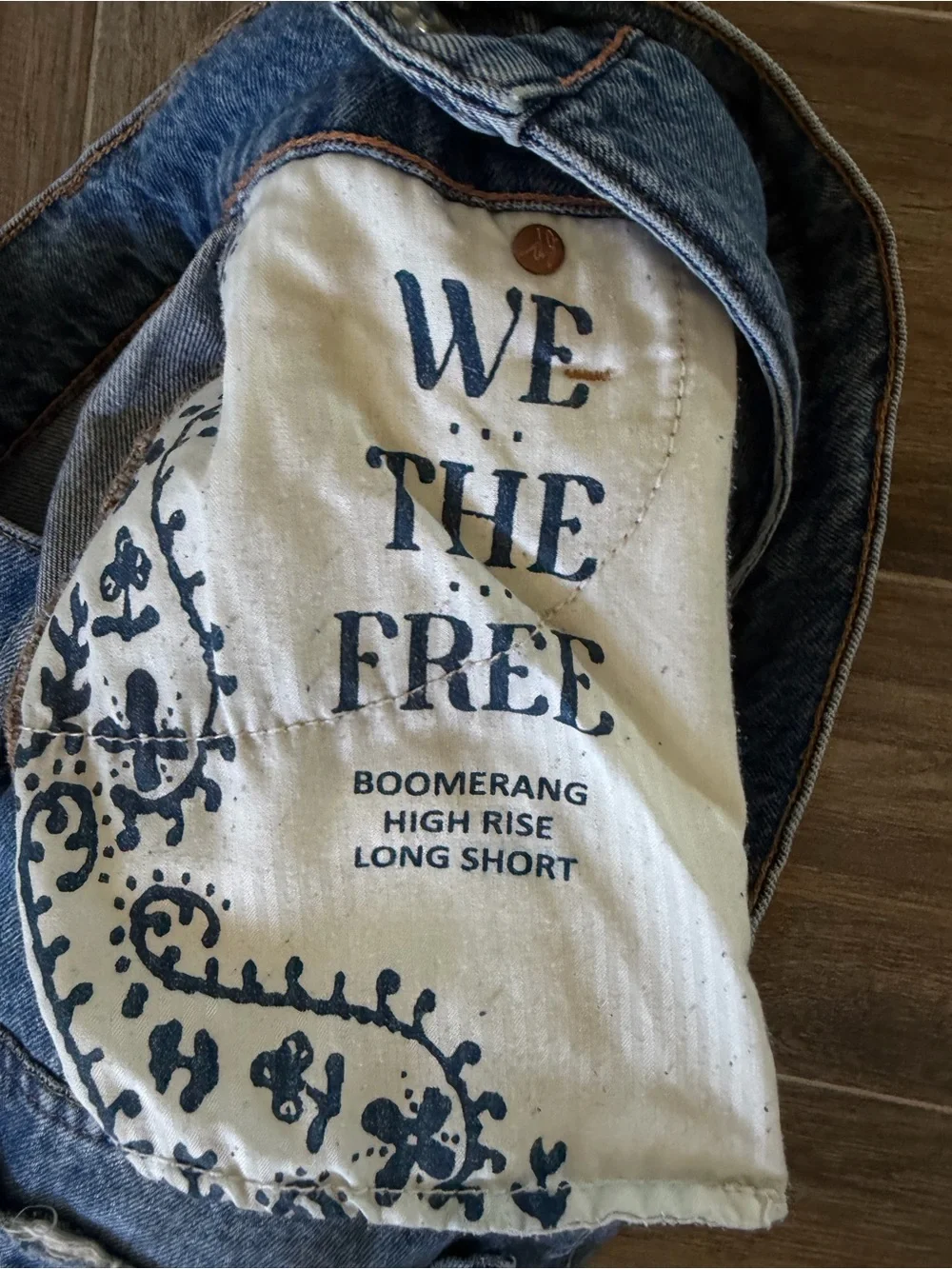 We The Free Boomerang Long Distressed Blue Denim Shorts